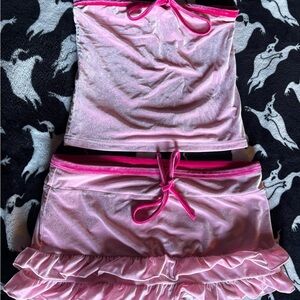 I.AM.GIA Pink Velvet Two-Piece Set with Hot Pink Trim